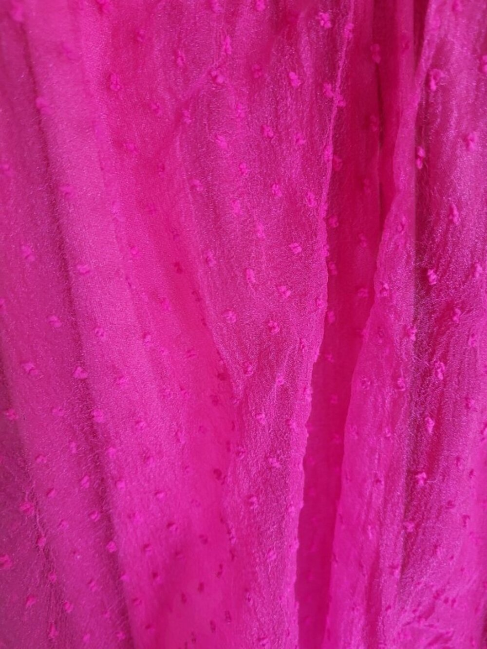 Hot Pink Swiss Dot Smocked Babydoll Mini Dress Puff Sleeve Romantic XL L - Picture 7 of 11